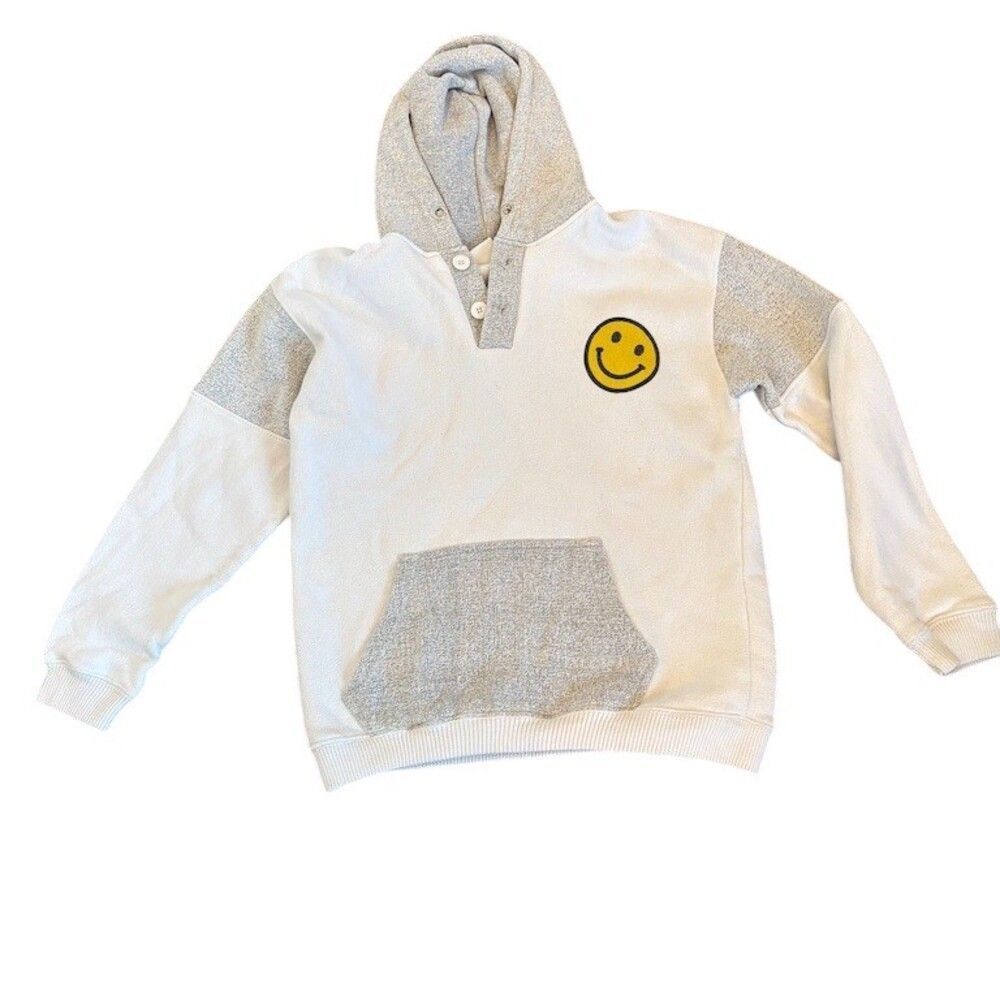 Pacific. &Co Hoodie Unisex Size M Smiley Face Patch Colorblock Henley
